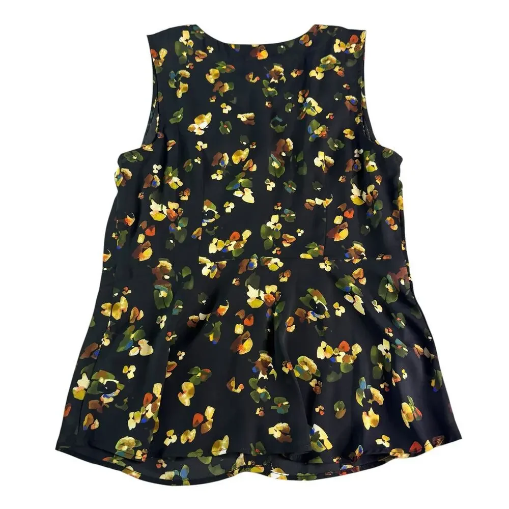 CAbi Flamo Blouse Style 6110 Floral Sleeveless V Neck Top Small Black